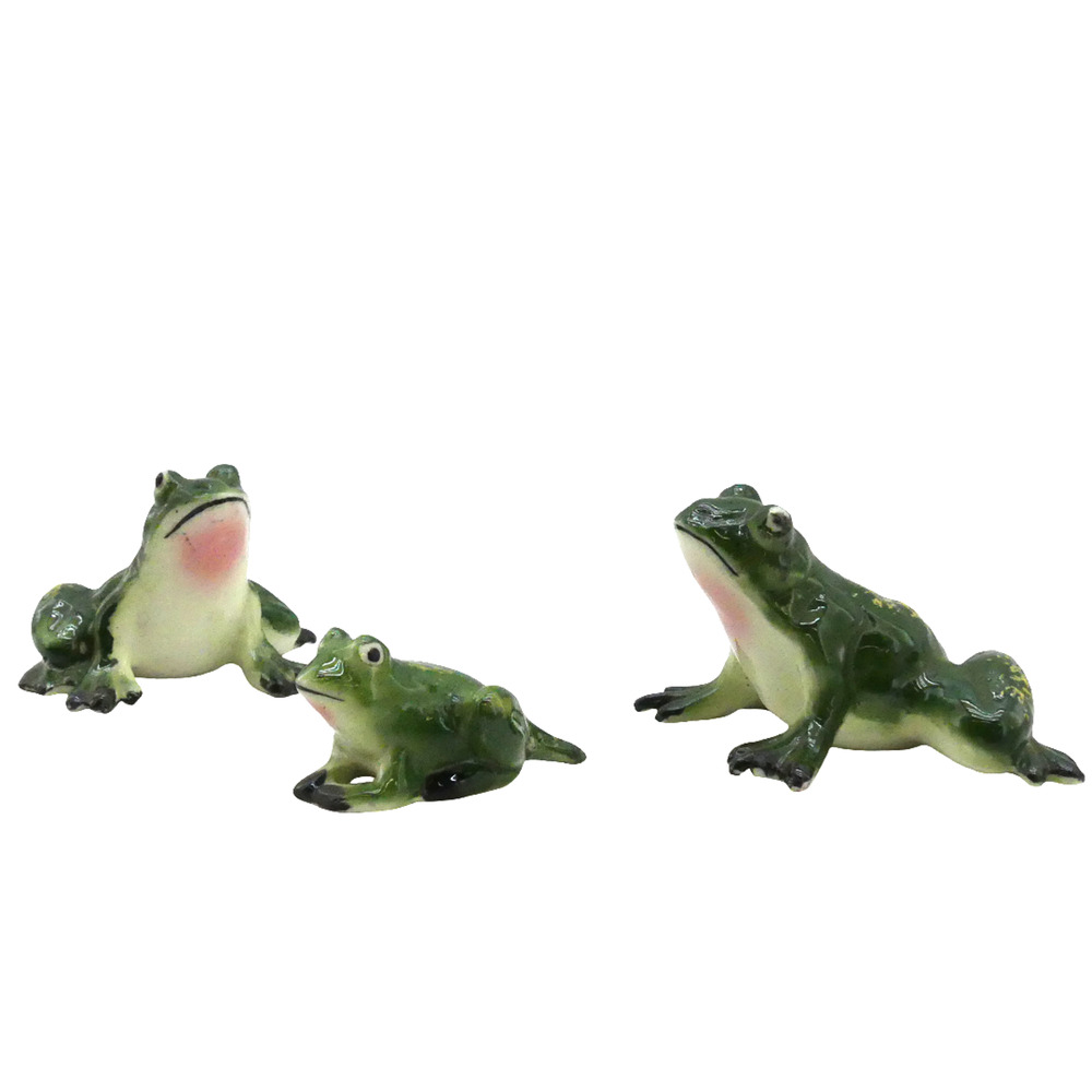 Lot of 3 Vintage Ceramic Frog Figurines Set Green Toad Collectible Home Decor